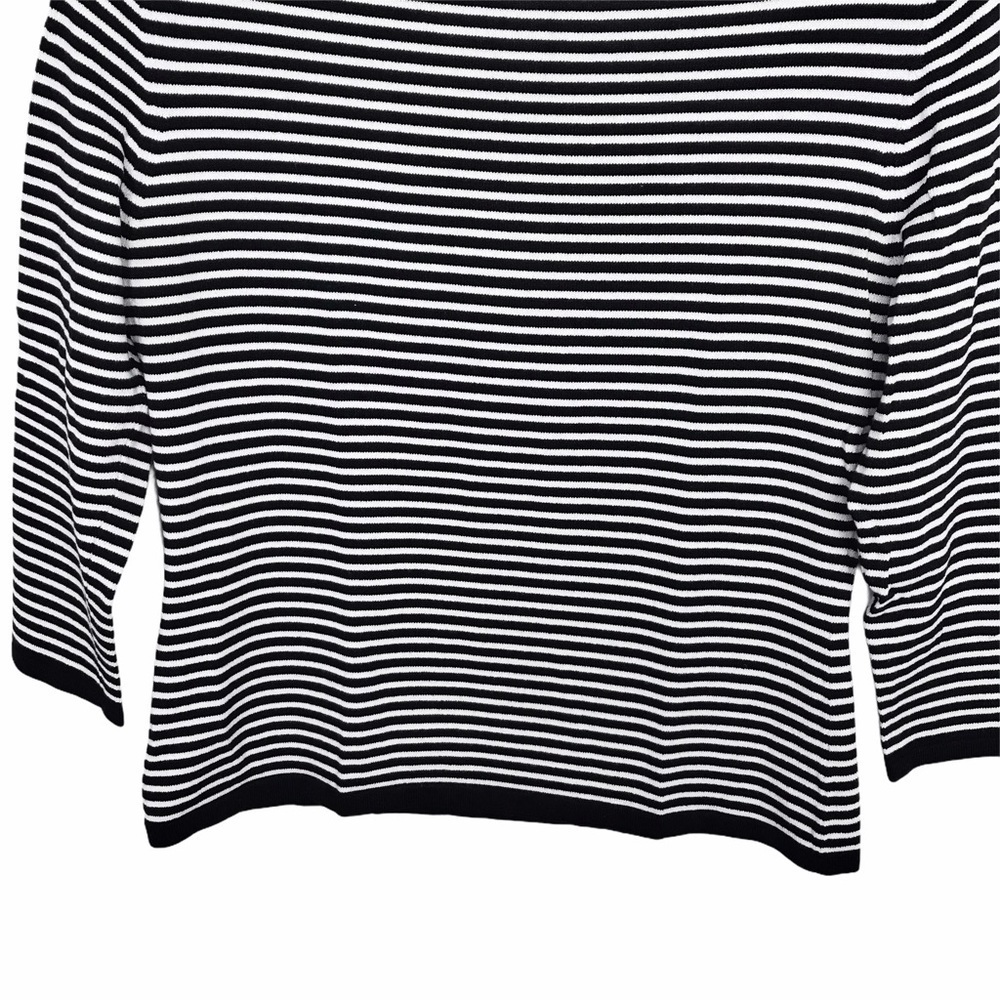 Black and White Stripe 3/4 Sleeve Knit Top - Picture 7 of 7
